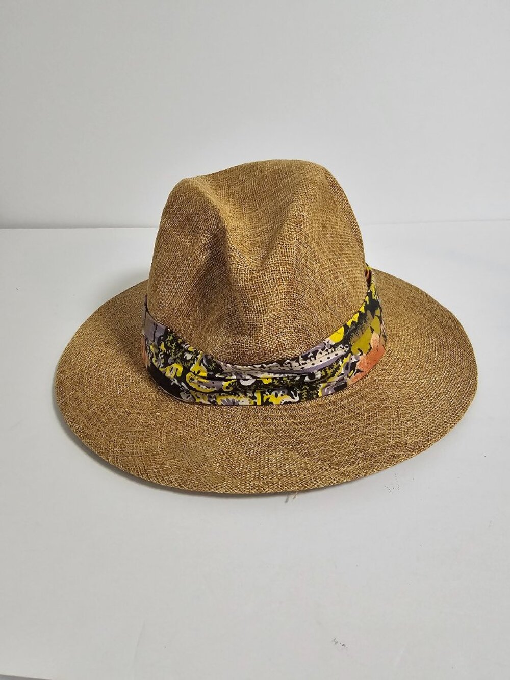 Stetson Traveler Fedora Hat Straw Floral Brown Beach M